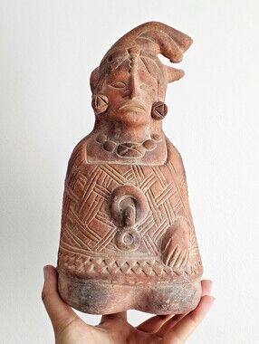 VTG Handmade Terracotta Pre-Columbian Style Effigy Figure Sculpture Mesoamerican
